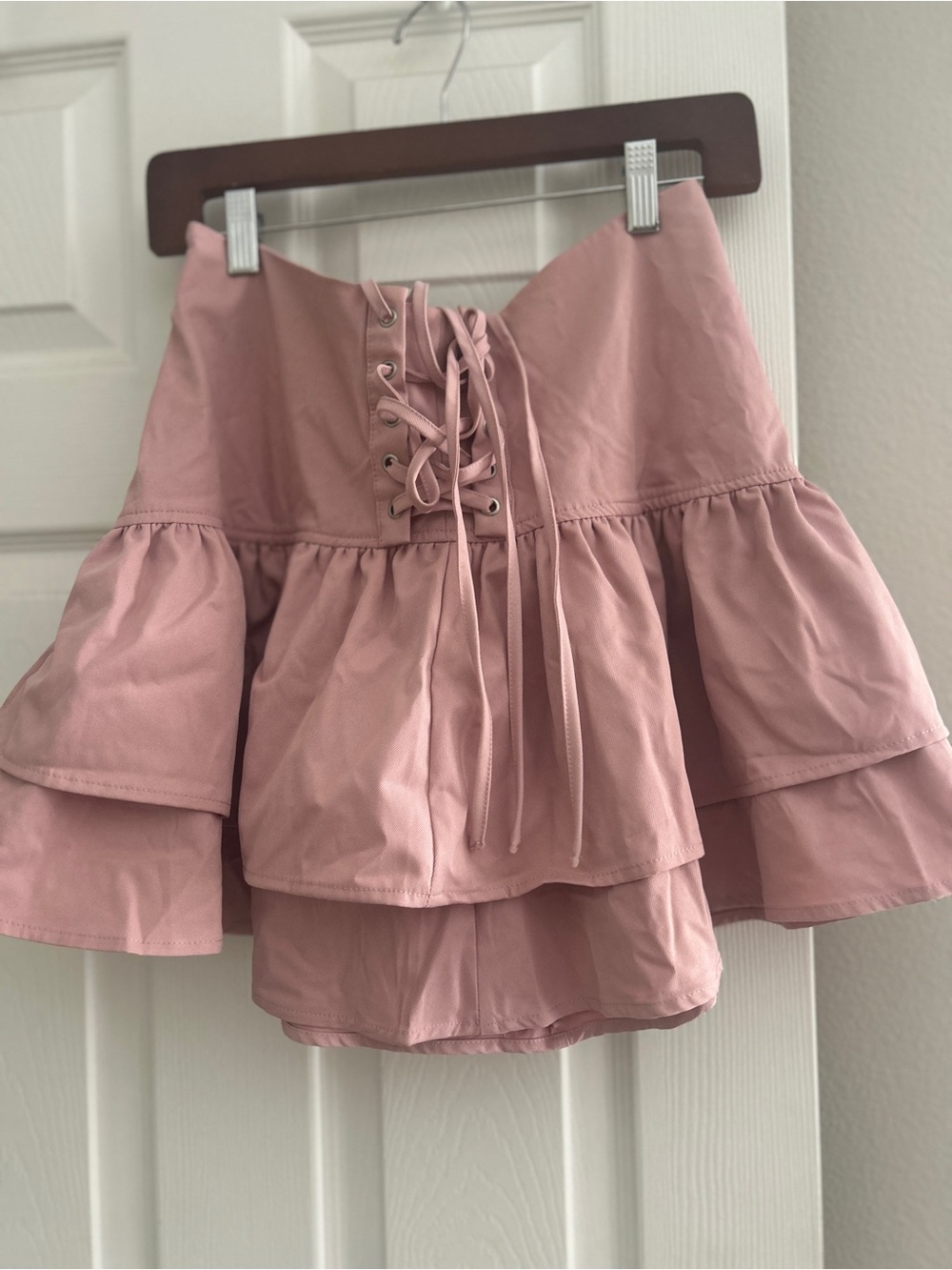 SHEIN Dusty Pink Tiered Lace-Up Mini Skirt